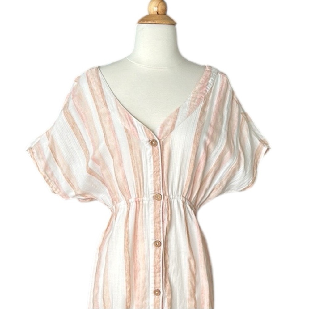 Roxy Joyful Noise Stripe Cotton Shirt Dress Coastal Beachy Casual Size Small View 4